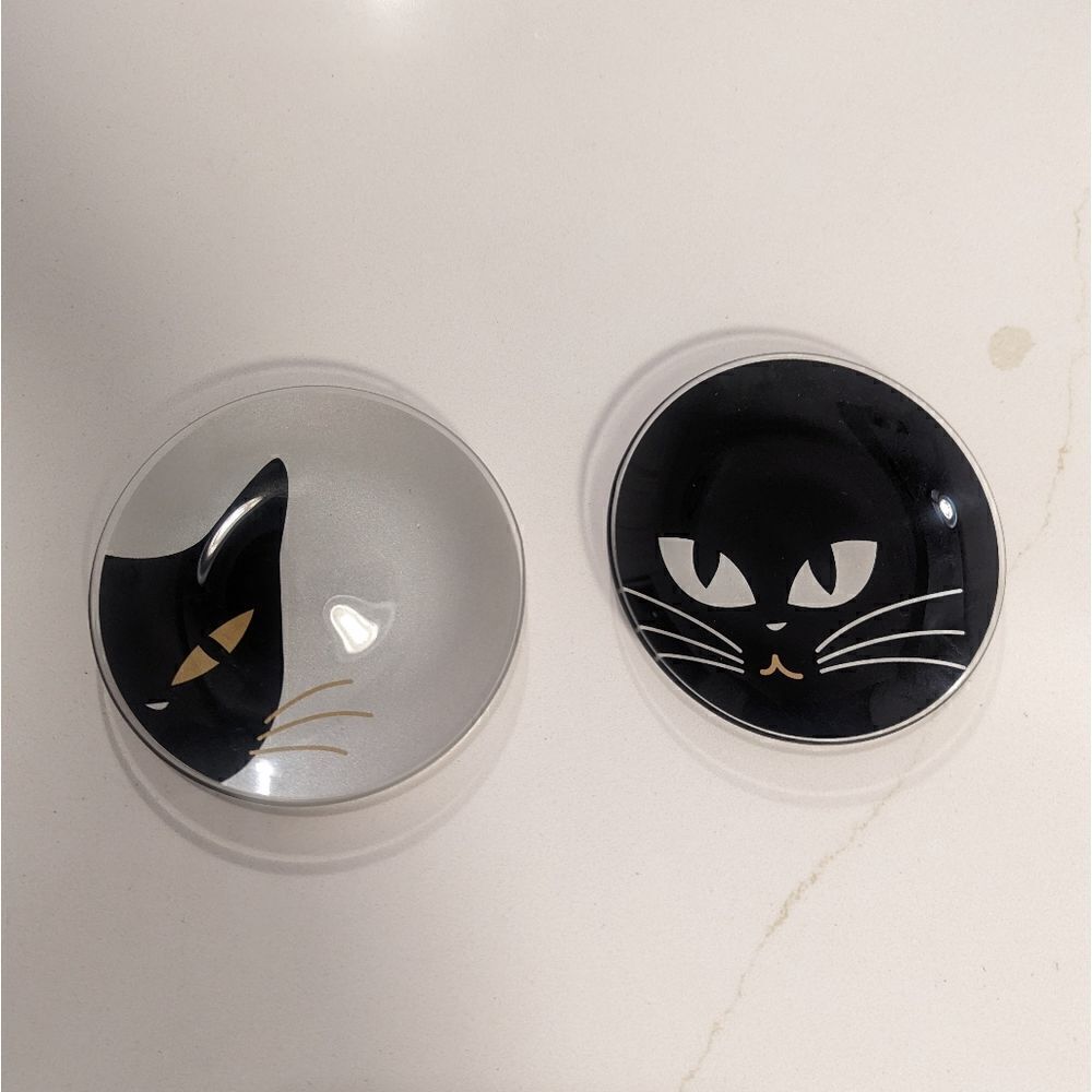 2Pc Set Japanese Cat Glass Plates Jewelry Catch All Dish